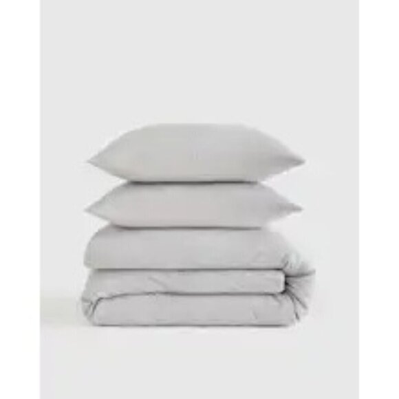 Quince 100% Organic Luxe Waffle Duvet Cover 2PC Set Light Grey Size Twin -NEW- - Picture 5 of 7